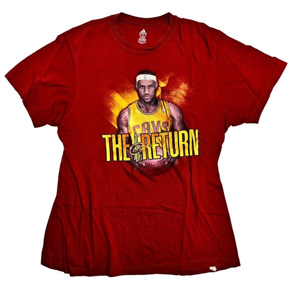 VTG Adidas LeBron James Cleveland Cavaliers NBA Red T-Shirt Screen Print 2010's - Picture 1 of 4